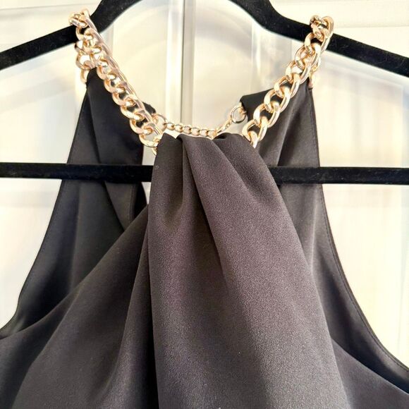 NWT Vince Camuto gold color chain halter neck mini cocktail dress in black Size - Picture 7 of 16